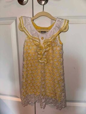 Mud Pie Yellow and White Lace Overlay Girls' Dress